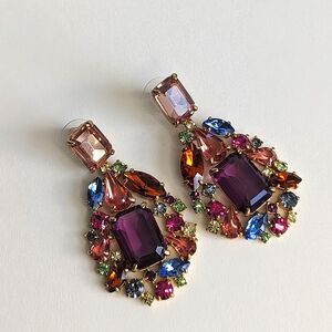 J. Crew Multi Jewel Cluster Drop Stone Dangle Earrings Amber Blue Green …